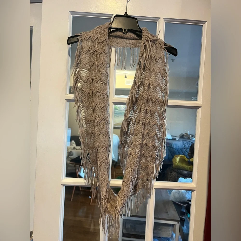 Beige Knit Fringe Scarf